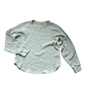 Uniqlo Women's Shirt M Green Waffle Knit Crewneck Thermal Long Sleeve Round Hem